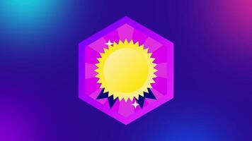 Radiating sun within a vibrant badge signifies positivity, illumination, and joyful achievement, glowing with purpose and brightness video