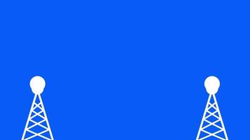 Two modern towers with radar dishes emit signals on a blue background, highlighting dual coverage and improved communication efficiency video