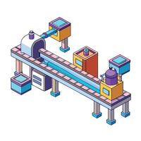 Isometric automated industrial conveyor line for manufacturing processing with different machinery vector