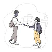 Two students exchanging papers at school illustration in a flat design vector