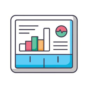 vistoso datos presentación en dispositivo pantalla con bar grafico y circular gráfico vector