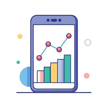 Mobile analytics display showcases bar graph and a line graph on a smartphone vector