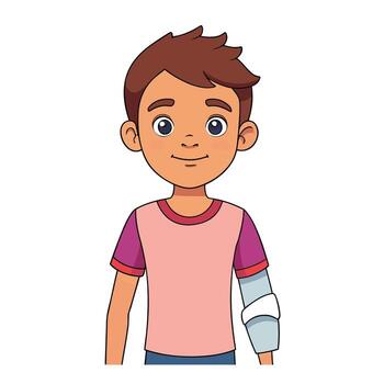 Cartoon boy with arm cast looking happy in a front facing view vector