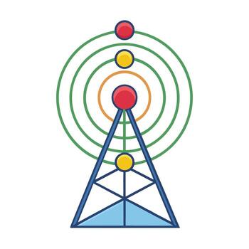 estilizado comunicación torre transmitiendo señales con olas emanando en concéntrico círculos diseño vector