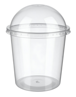 clear plastic drink cup with dome lid, round transparent takeaway container for cold beverage or dessert, empty disposable packaging, on isolated background png