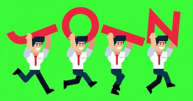 Animated Businessmen Running with Join Text Concept on Green Screen Background video