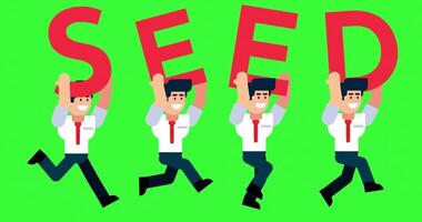 Business Team Running While Holding SEED Letters to Represent Growth, Potential, and Starting New Ideas Together video
