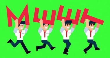 Animated Businessmen Running with Meet Text Concept on Green Screen Background video