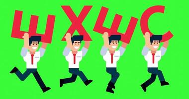 Animated Businessmen Running with Exec Text Concept on Green Screen Background video