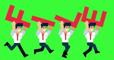 Animated Businessmen Running with File Text Concept on Green Screen Background video