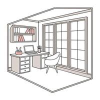 Illustration of modern interior home office workspace with desk chair and window vector
