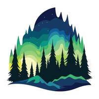 Northern Lights in the Forest A Flat Design Landscape Illustration vector