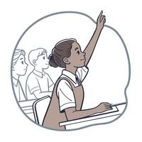 Enthusiastic student raises hand in class illustration school setting vector