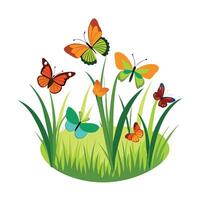 Whimsical butterfly garden illustration with vibrant colors and fresh green grass vector