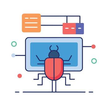 Software Bug Detection on Network Flat Illustration of Cybersecurity Concept vector