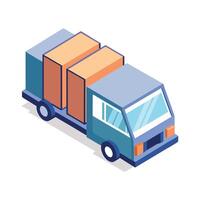 Isometric delivery truck illustration carrying stacked packages, isolated on a white background. vector