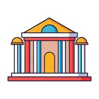 Stylized Courthouse Icon with Bold Outlines and Vibrant Colors for Educational Purposes vector