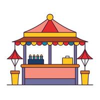 Stylized illustration of a vibrant market stall with colorful details and unique umbrellas vector