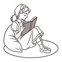 Girl Reading Book Flat Illustration on White Background for Education vector