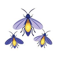 Group of cartoon fireflies in flat style on a white backdrop vector