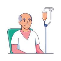 Elderly man receiving intravenous therapy sitting in a teal medical chair vector