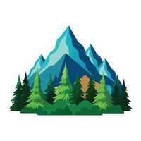 Mountain Landscape Illustration with Pine Trees in Flat Style for Commercial Use vector