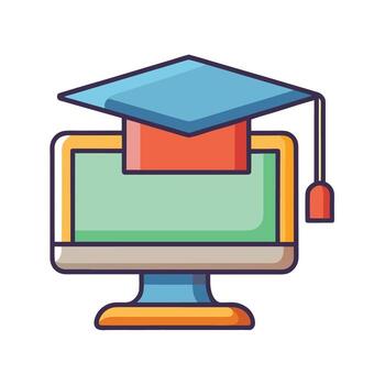 Digital Learning Concept Computer Monitor with Graduation Cap Icon for Education vector