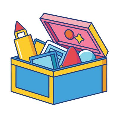 Colorful Toy Box with Geometric Shapes Illustration in a Flat Style