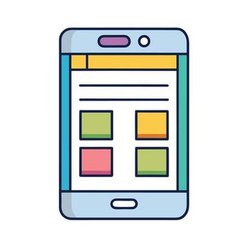 Stylized smartphone icon showcasing an application interface with colorful content blocks vector