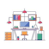 Modern home office setup with organized desk and creative workspace illustration vector