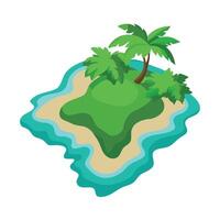 Isometric tropical island with palm trees and ocean, vibrant colors, isolated design vector