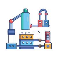 Abstract factory machine illustration, conceptual production line process with bold outlines vector