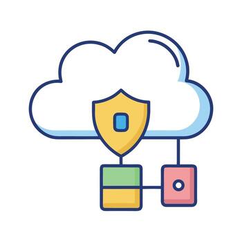 Stylized cloud computing security icon representing data protection and secure network vector