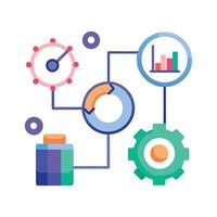 Abstract illustration depicting business process automation with graphs and machine learning symbols vector