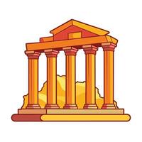 Cartoon depiction of a Greek temple with orange and yellow color scheme vector