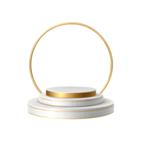 A white round podium with golden circle isolated on transparent background png