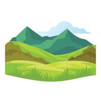 illustration of a landscape with mountains, hills, and clouds vector