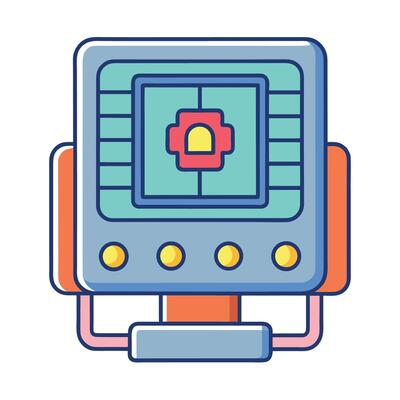 Retro Computer Monitor Graphic Illustration in Vintage Tones with Bold Outlines