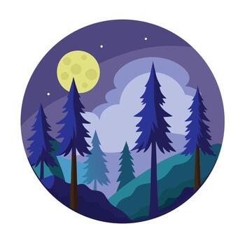 Flat Design Landscape with Trees Moon and Clouds Ideal for Web or Print vector