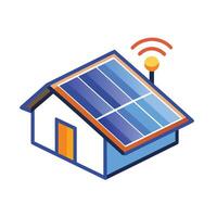 Illustration of a smart home with solar panels and WiFi connection vector
