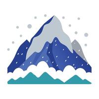 Stylized mountain range with snow and cloudscape in a flat graphic style vector