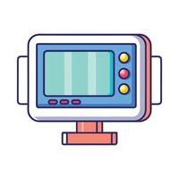 Cartoon-style monitor with buttons and screen in light blue tones and rounded edges vector