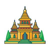 Colorful cartoon illustration of an Asian-style temple with trees in the background vector