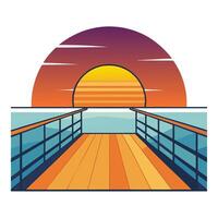 Sunset over ocean pier illustration evoking summer holiday and vacation vibes vector