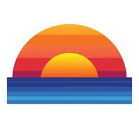 Graphic sunset over the ocean with vibrant colors and horizontal striped pattern. vector
