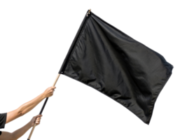 Person holds black flag high, symbolizing various meanings such as protest or surrender, evoking strong emotions and messages png