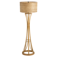 Stylish floor lamp made of natural materials features woven shade and sleek design, perfect for enhancing any living space ambiance png