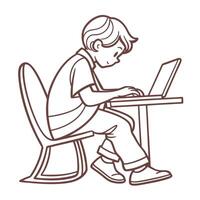 Cartoon illustration of a young man working on a laptop computer vector