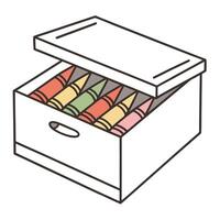 Box of colorful crayons with lid slightly open displayed at an angle vector