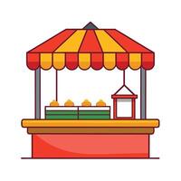 Cartoon style food stall with yellow and red canopy and rounded edges vector